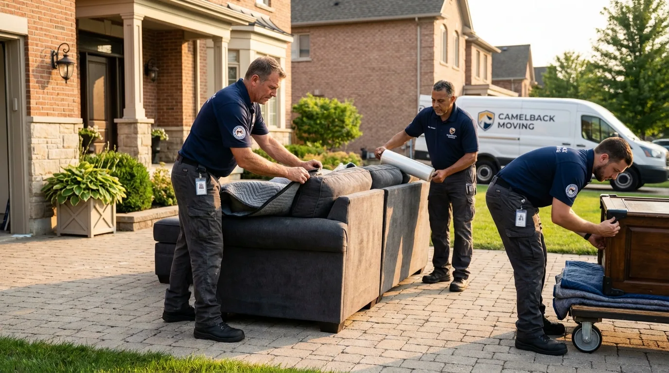 Large estate moving crew wrapping furniture in Osceola, NE