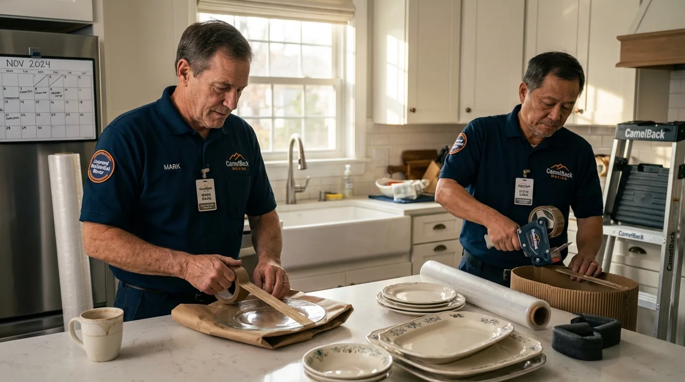 Professional crew packing kitchen dishware in Osceola, NE